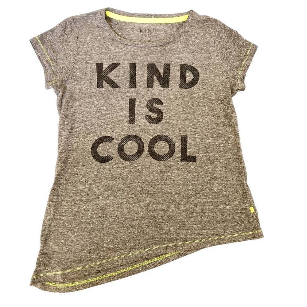 Kind is cool girls youth large grey casual assymetrical hem t-shirt graphic